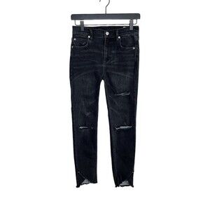 Free People Sunny Ripped Skinny Crop Jeans 26 Distressed Raw Fray Hem Mid Rise